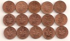 1 Pfennig BRD, 15 verschiedene Jahrgänge 1950-1996, TOP-Erhal...