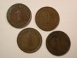 14007 KR 1 Pfennig 4 Stück Lot 1901, 1902, 1903 und 1904 A in...