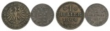 Altdeutschland,2 Kleinmünzen (1864, 1854)