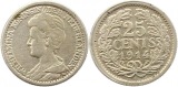 7212 Niederlande 25 Cent 1914 Silber sehr schön