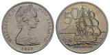 Schifffahrtsmünze; New Zealand, 50 Cents 1969; Cu-Ni, 13,54 g...