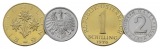 Österreich,  1 Schilling 1976; 2 Groschen 1970