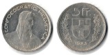 Schweiz  5 Franken  1923   FM-Frankfurt Feingewicht:  22,42g S...
