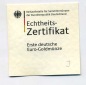 Zertifikat Original für 100 Euro Goldmünze 2002 Einführung ...