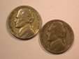 E22  USA 5 Cent Nickel 1942 S und P  2 Stück   Originalbilder
