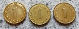 BRD 1 Pfennig 1950 F, G und J, vergoldet
