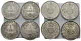 Deutsches Reich, 1 Mark 1912, 4 Stück, Prägestätte A,D,E,F