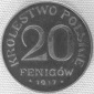 gepl. Königr. Polen 20 Fenigow 1917 F, Eisen, Jäger N607