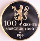 Norwegen: Harald V., 100 Kroner 1999 a.d. Jahrtausendwende, pp...