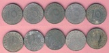 Drittes Reich 5x verschiedene 10 Reichspfennig 1940 A,D,F,G,+ J.