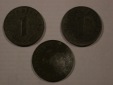 H19 3.Reich  3 x 1 Pfennig 1941 G, 42 A, 43 B   Originalbilder