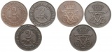 Dänemark: Frederik VIII., 3 x 2 Øre, Kupfer, 1907, 1909 und ...