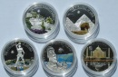 Palau/Mongolei: Lot aus fünf Silbermünzen Weltwunder, zusamm...