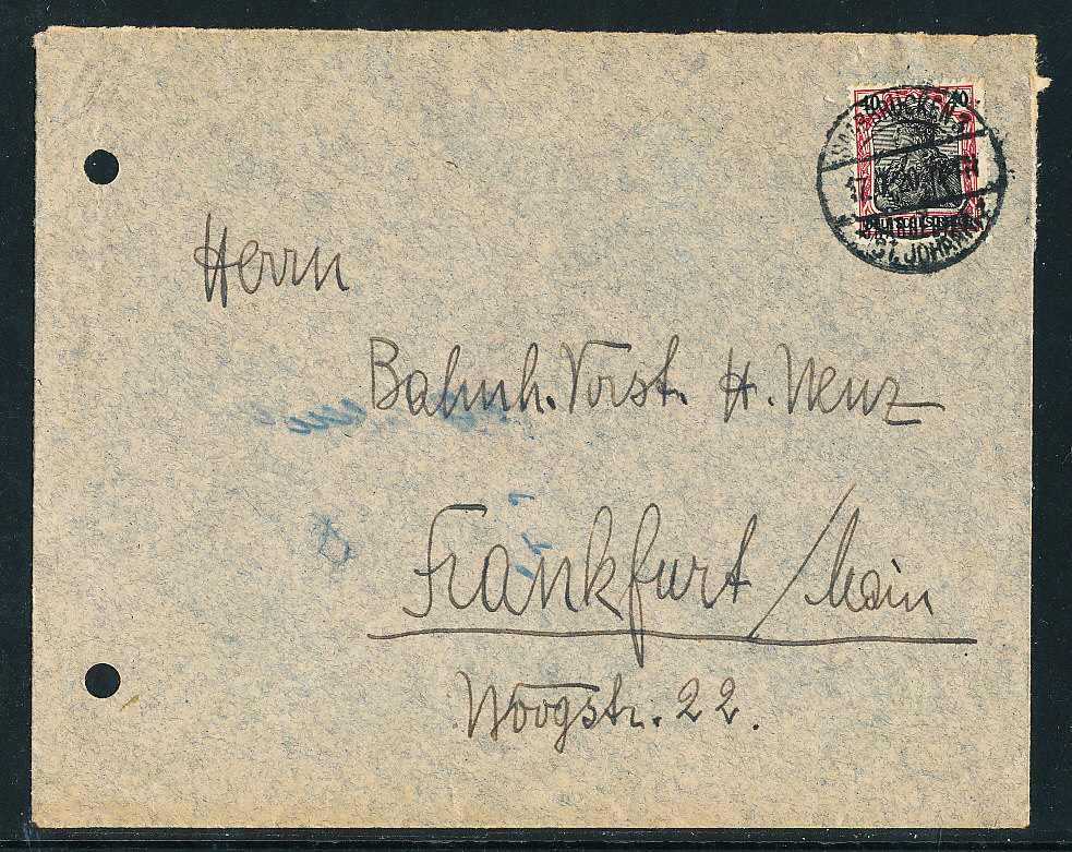 Saargebiet Michel 37 Germania mit Aufdruck 40 (Pf ) Einzelfrankatur auf Bedarfs Brief Saarbr&uuml;cken