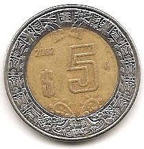  Mexico 5 Pesos 2002 #491   