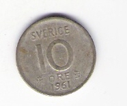  Schweden 10 Öre 1961 Silber Schön Nr.51   