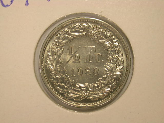  12007.334 1/2 Franken  von  1968 ohne Münzz. in ST-fein  anschauen   