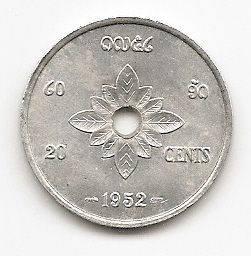  Laos 20 Cents 1952 #524   