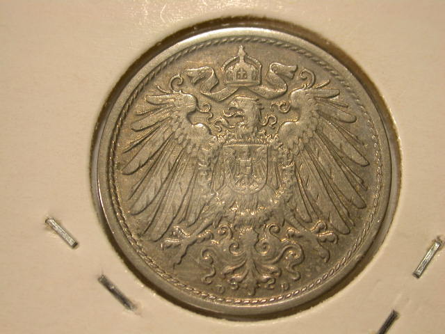  12013  Kaisereich  10 Pfennig  1908 D in vz   