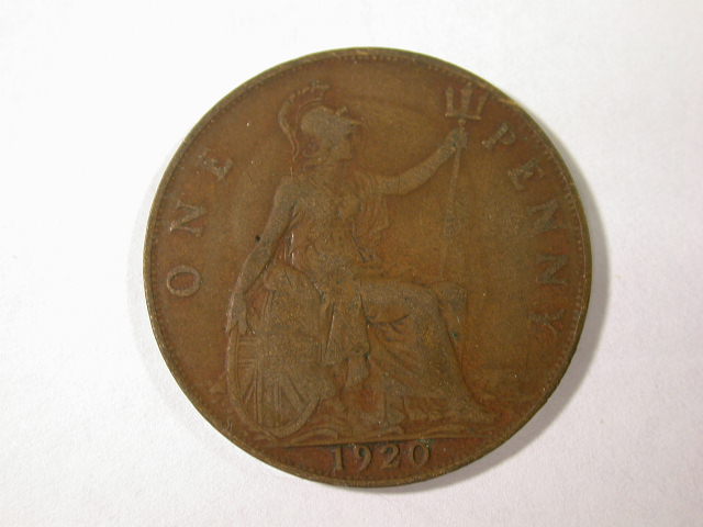  12020   GB  England  1 Penny  1920  in ss/ss-vz  (VF/VF-XF)   