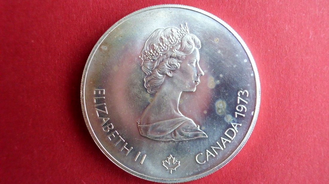 -Olympische Spiele Canada 1976-5 Dollar 1973- RS: KARTE VON KANADA/NORDAMERIKA-24,3g Silber-925/1000