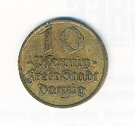 Danzig Messing � M&uuml;nze 10 Pfennig 1932 sehr sch&ouml;n sch&ouml;n