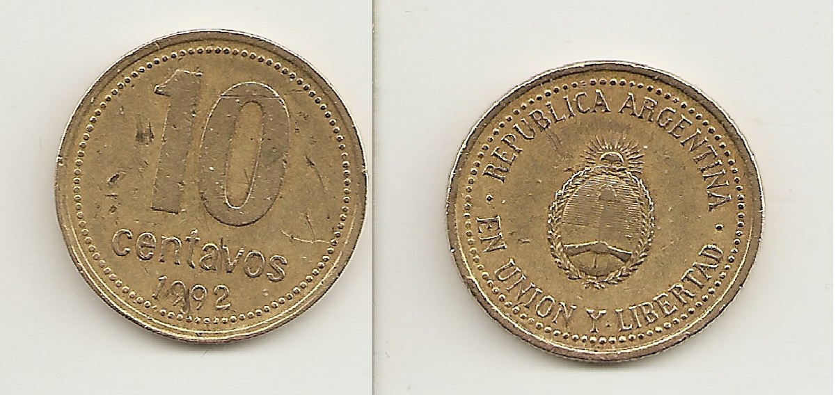 Argent, 10 Centavos,1992,SS!!!