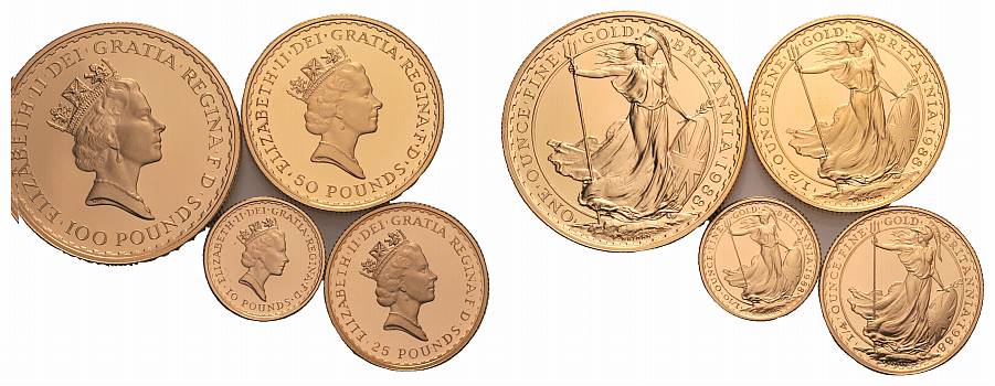 PEUS Großbritannien Insgesamt 57,54 g Feingold. Incl. Etui + Zertifikat Britannia Proof Set GOLD (4 Münzen) 1988 Proof