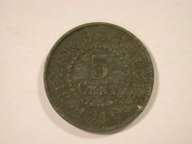  12034  Königreich Belgien  5 Cent WWI  von 1916 in sehr schön   