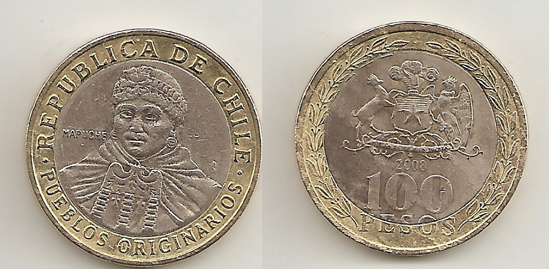 Chile, 100 Pesos, 2008, Bimetall, SS!!!!
