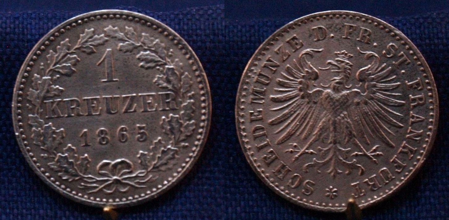 Frankfurt-Stadt Jaeger 1 Kreuzer von 1865 Vorz&uuml;glich (siehe Bild)