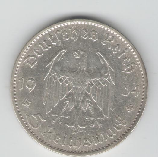  5 Mark Deutsches Reich 1934 A         J357 (Silber)(k70)   