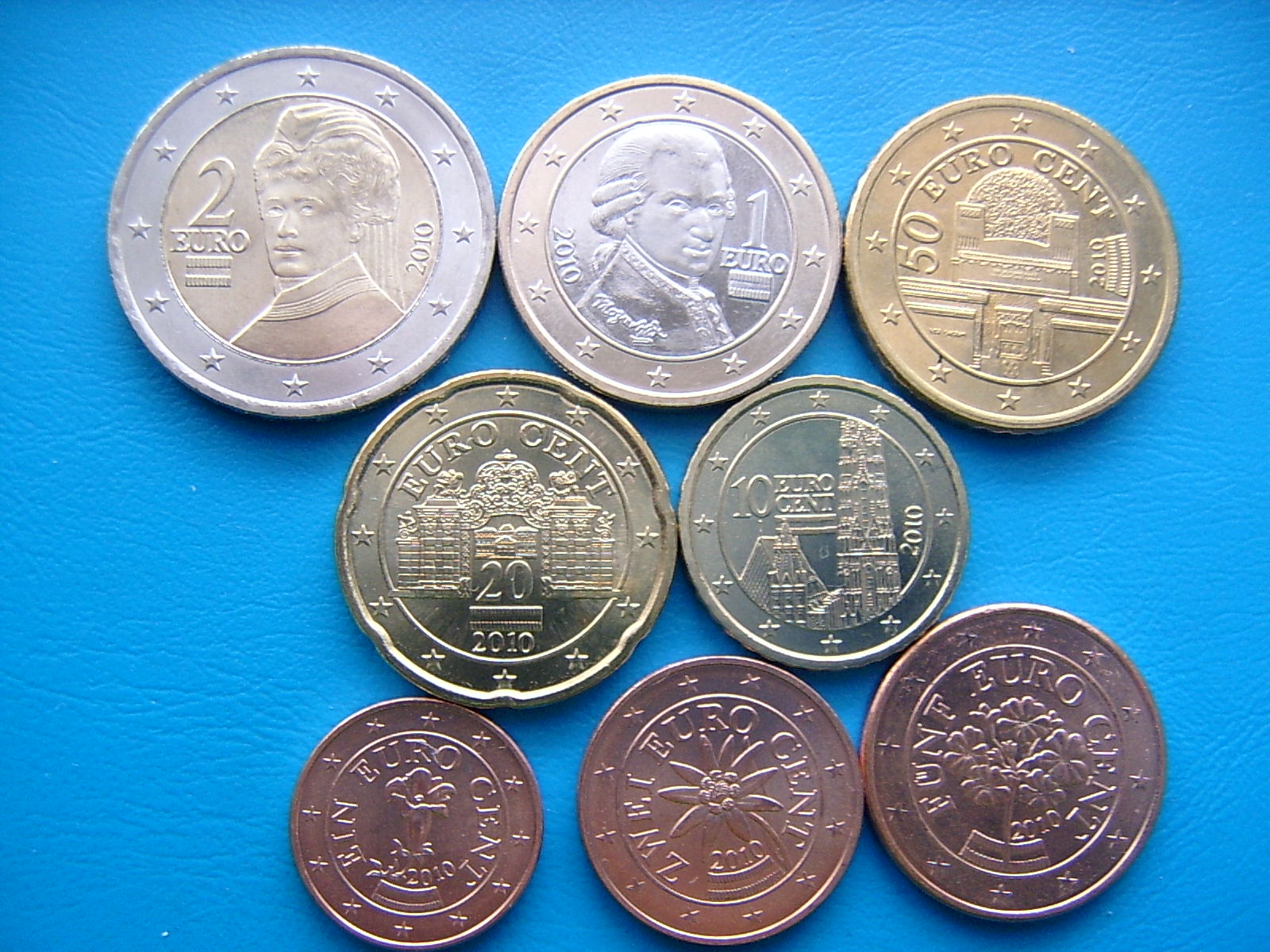 Österreich KMS lose - 8 Münzen 1 cent - 2 EURO 2010 bankfrisch