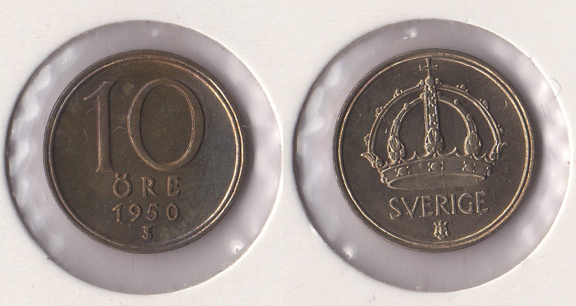  Schweden 10 Öre 1950 TS **vz-Stgl.** Silber   
