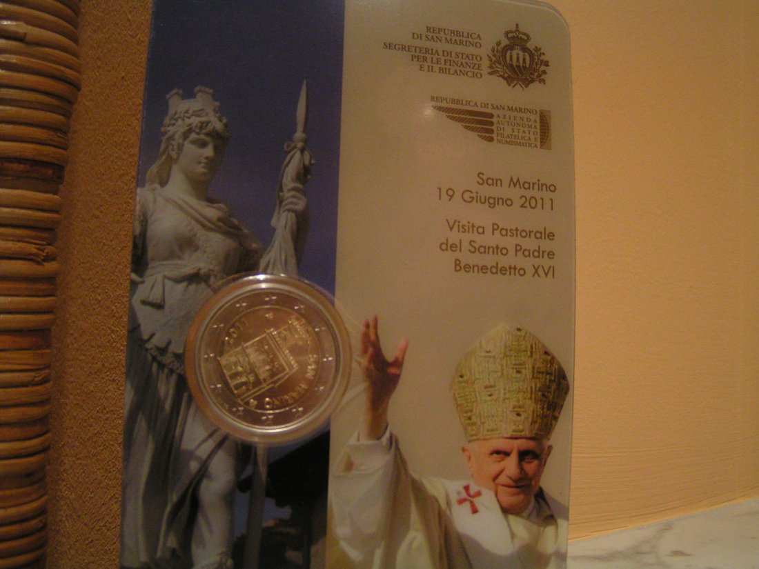  San Marino 2011 2 Euro Coincard Besuch Papst Benedikt am 19.6.2011   