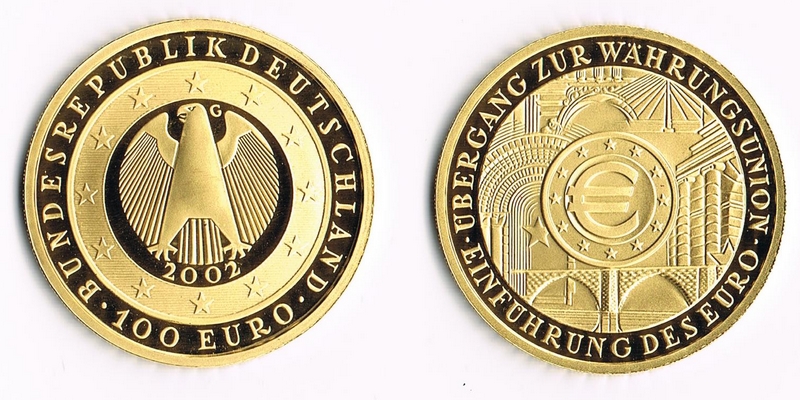 BRD MM-Frankfurt  Feingewicht: 77,75g Gold Set 5 x 100 EUR (Einführung EURO) 2002 stempelglanz