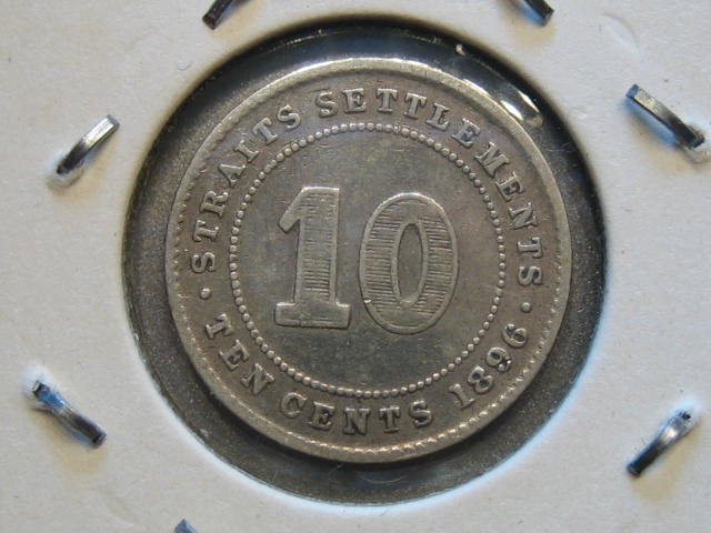  Straits Settlements 10 Cent 1896 Victoria Silber.   