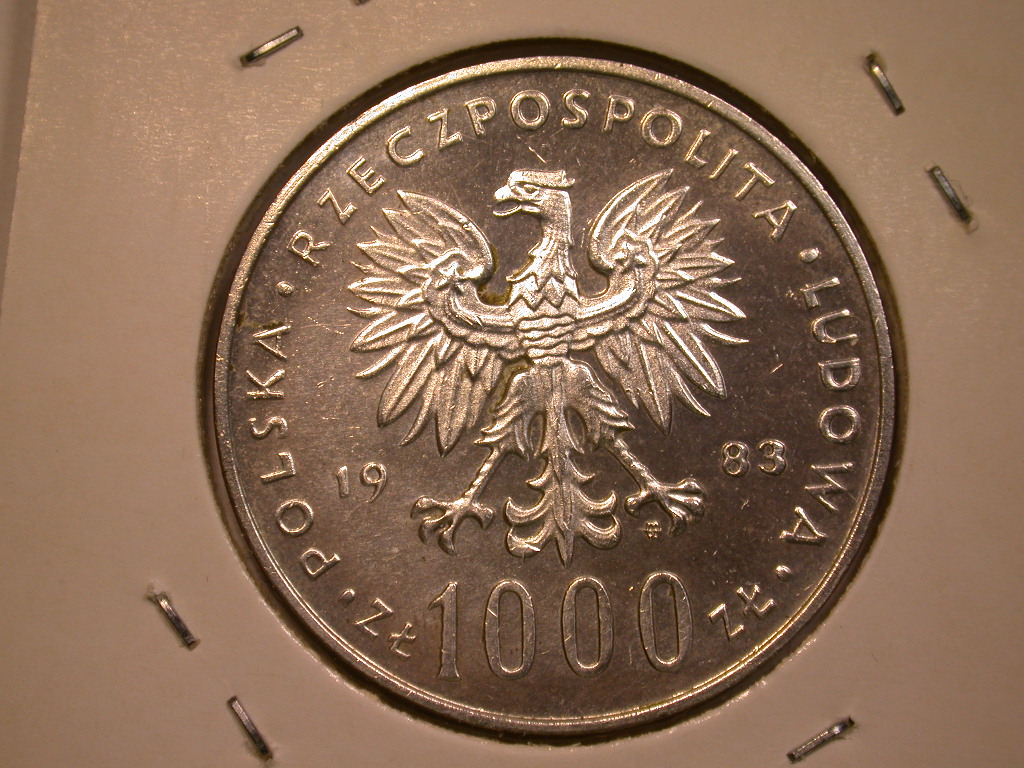  13004 Polen, 1000 Zl. 1983 Papst in Silber in f.st/st   