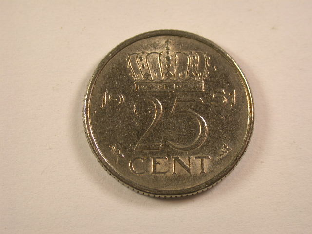  13006 Niederlande  Juliana  25 Cents  1951 in vz   