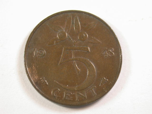 13006 Niederlande  Juliana  5 Cents  1948 in vz/vz-st   