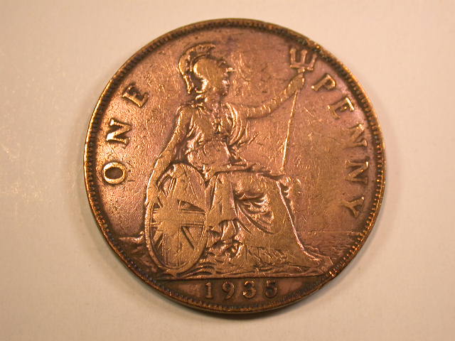  13008 England Grossbritanien  1 Penny große Kupfermünze von 1935  Georg   