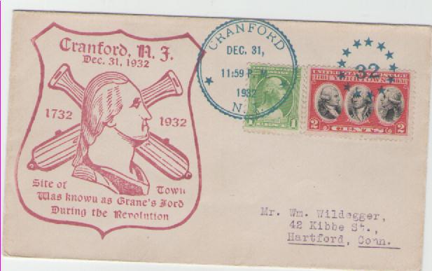  Silvesterbrief Cranford 1932 mit großem Cachetstempel   