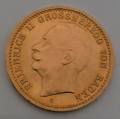  Kaiserreich 10 Mark Friedrich II von Baden 1912 GOLD   