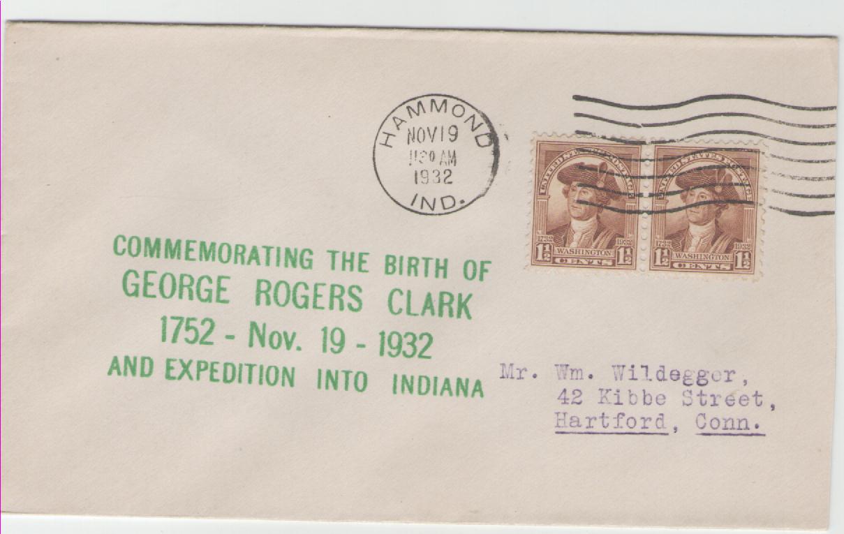 USA Brief mit MiNr. 2x 336 mit Cachet 180 Jahre Indiana Expedition durch Clark aus dem Jahr 1932   