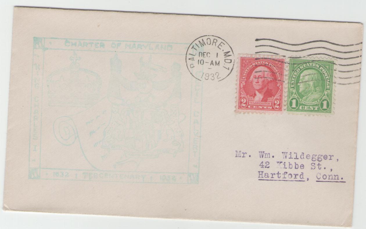  USA Brief aus dem Jahr 1932 mit MiNr.260,337 mit Cachetstempel Charter of Maryland   