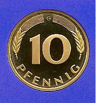  10 Pfennig Kursmünze 1995 A oder G, Polierte Platte   