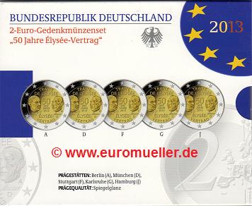 Deutschland ...2 Euro Gedenkmünzenset 2013...PP...Elysee-Vertrag   