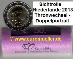 Niederlande Rolle 2 Euro Gedenkmünze 2013...Doppelporträt Beatrix u. Willem   