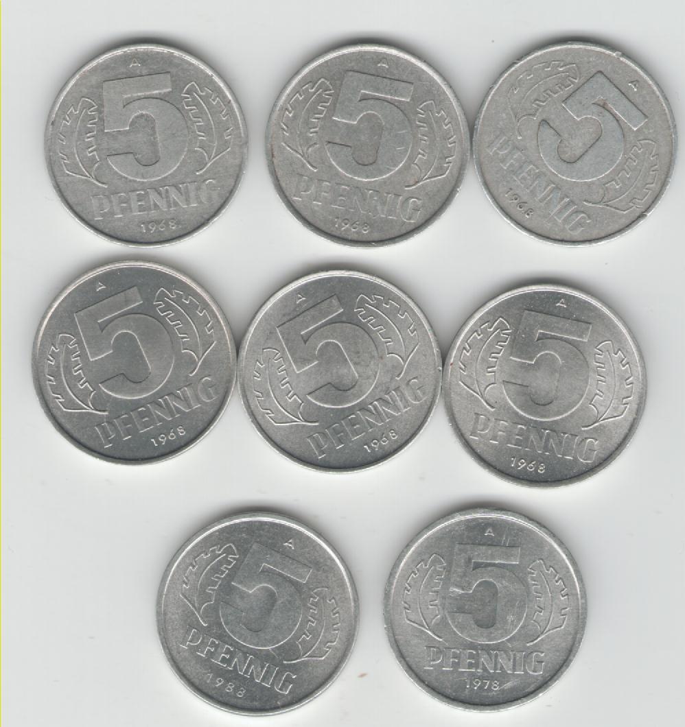  Lot von 5 Pfennig Münzen DDR  (J 1509)(k202)   