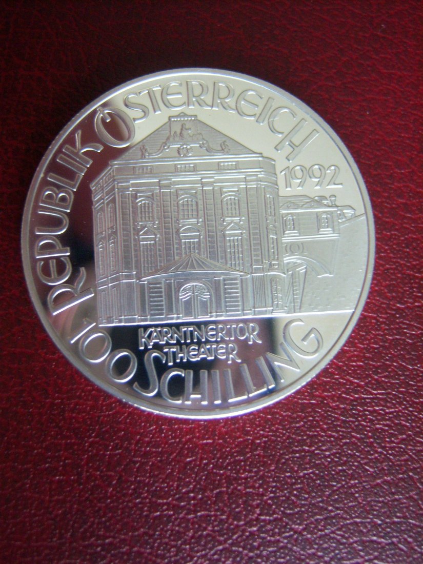  Österreich, 100 Schilling. 1992, mit Zertifikat und Etui,Silber   